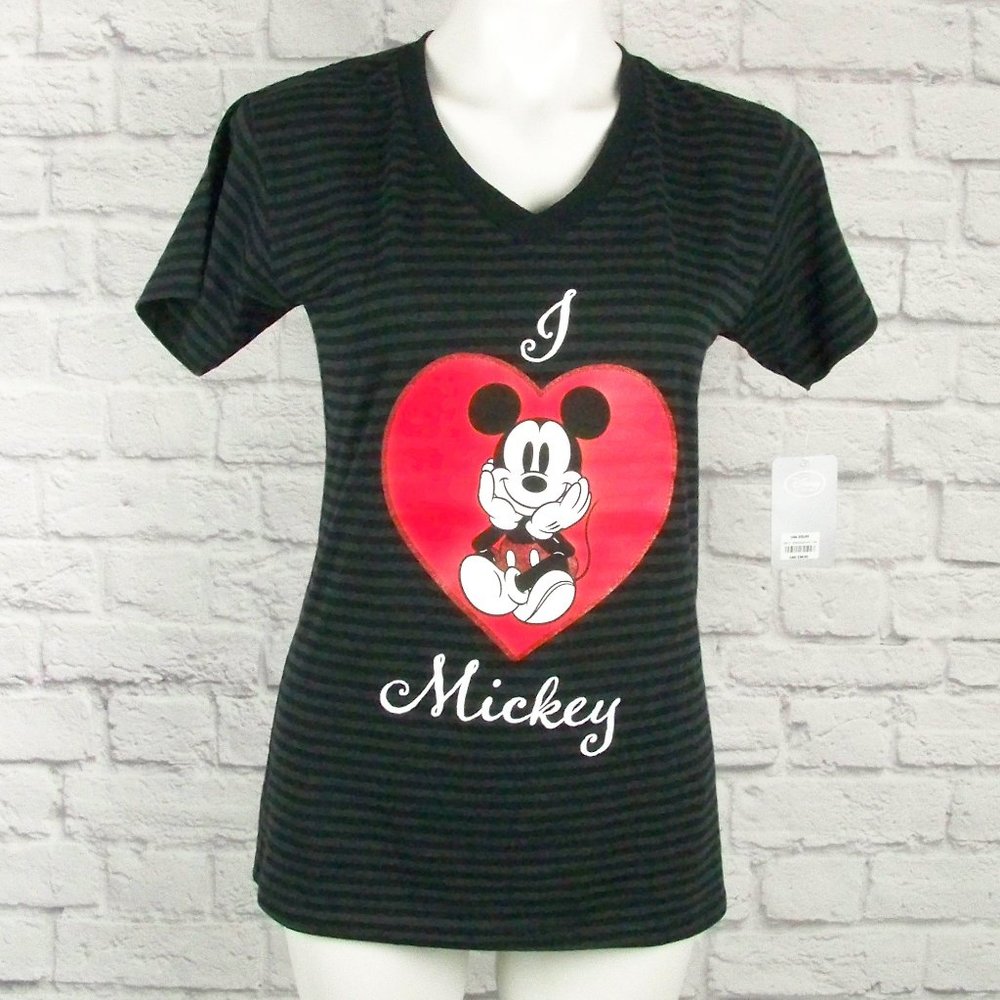 Mickey Mouse Black and Gray Striped Shirt